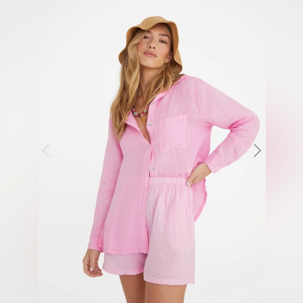 Le Marche Pink Playa Linen Button Up Shirt